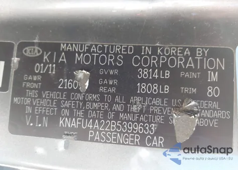 2011 Kia Forte Ex z USA, uszkodzony, nr VIN KNAFU4A22B5399633